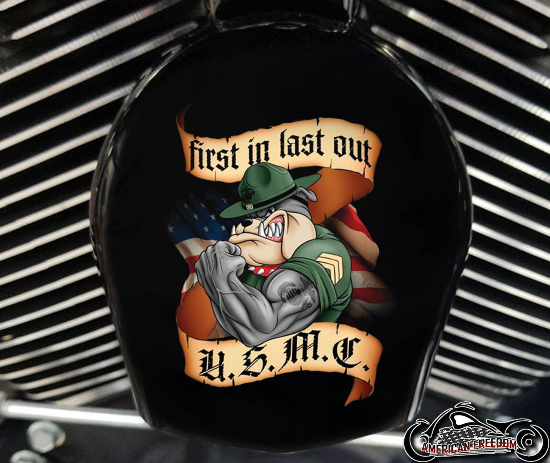 Custom Horn Cover - USMC First In Last Out
